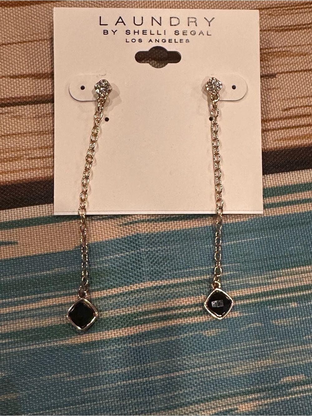 Laundry By Shelli Segal Gold Crystal Chain Drop Earrings Black